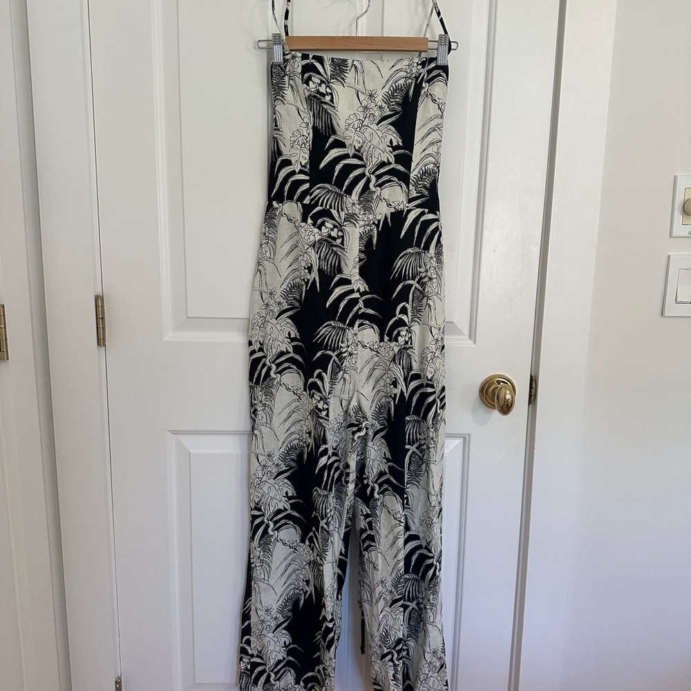 Reformation Palm Print Black and White Jumpsuit